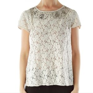 LOFT size S lace cream top beaded